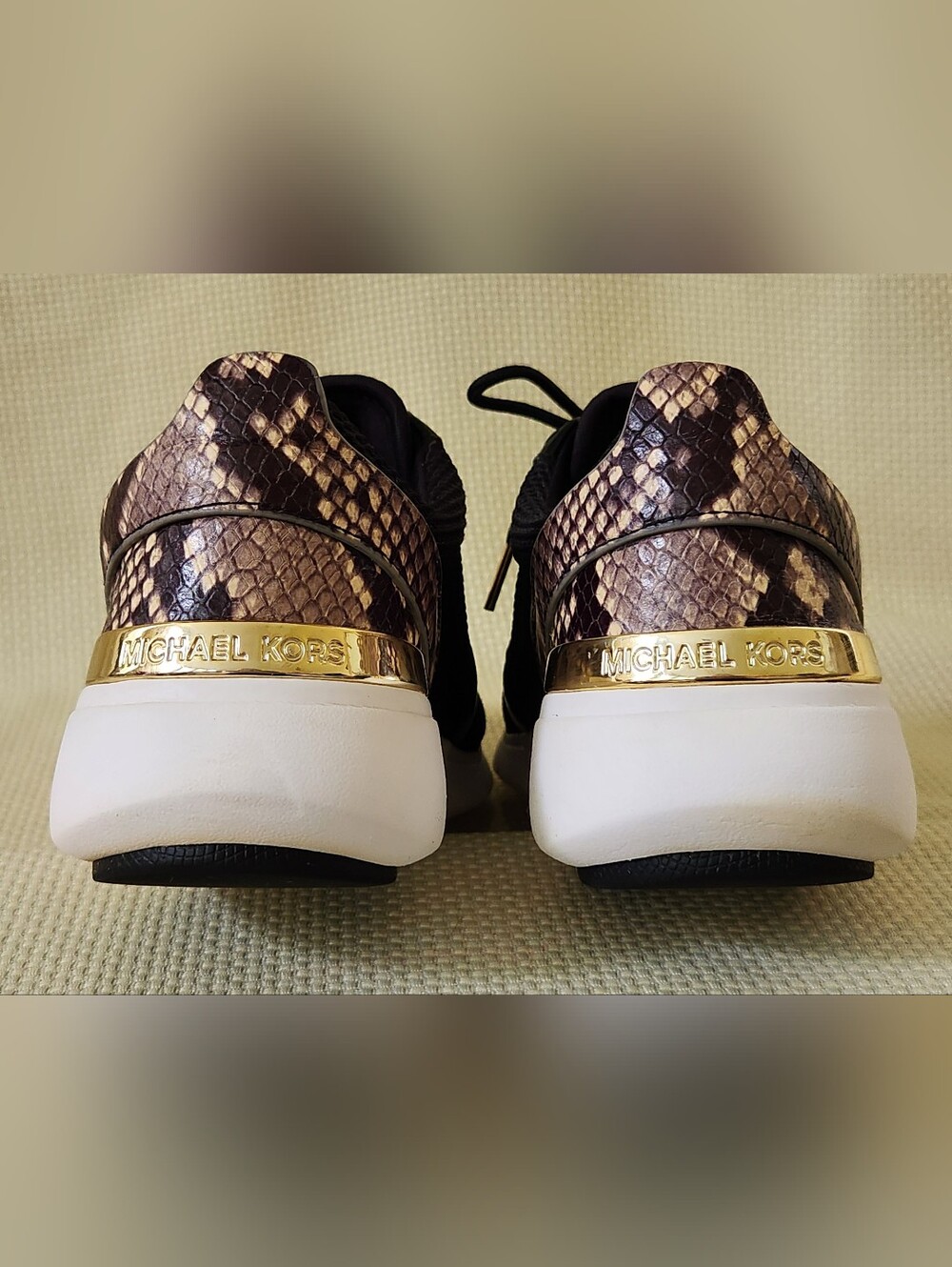 MICHAEL Michael Kors Miles Black Mesh Snake Trainer Sneakers Size 7.5M Snakeskin - Picture 4 of 16